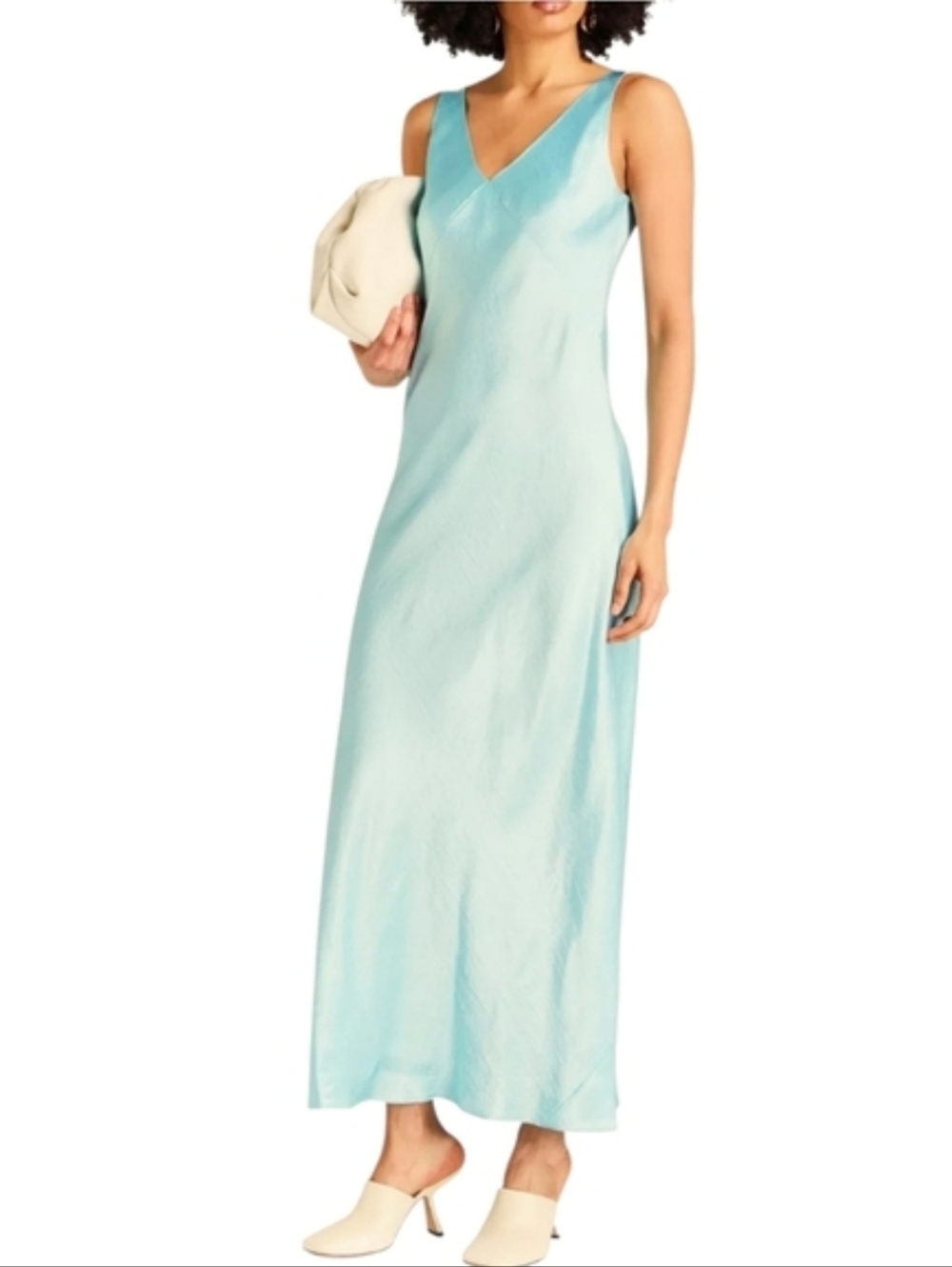 Vince V-neck Maxi Slip Dress Light Lagoon Beautiful Crinkle Satin Finish! - Picture 3 of 12